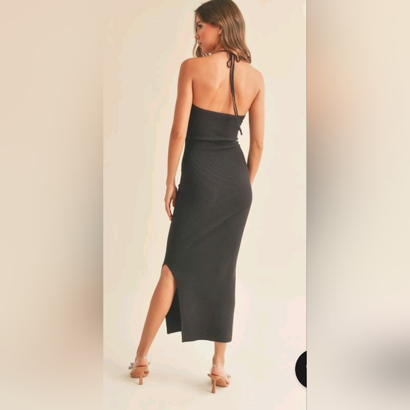 Miou Muse Ruched Bodice Knit Halter Tie Body Con Strapless Dress Small NWT - Picture 2 of 9